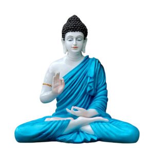 Meditation Big Buddha Showpiece for Home Decor (Blue & White) Marble - 15 Inch - Image 2