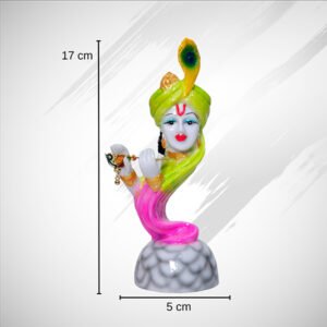Flute Krishna Idol Showpiece for Home Decor (Green & Pink) Marble – 7 Inch - Image 3