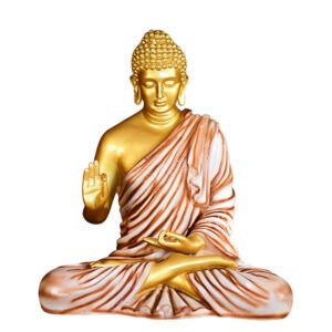 Meditation Big Buddha Showpiece for Home Decor (Brown & Golden) Polyresin - 15 Inch - Image 2