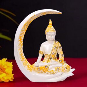 Chand Buddha Idol Showpiece for Home Decor (Cream & Gold) Polyresin – 8 Inch - Image 1