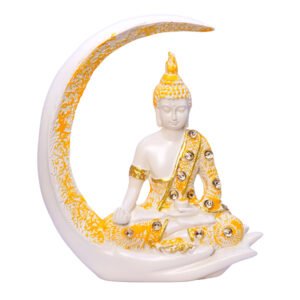 Chand Buddha Idol Showpiece for Home Decor (Cream & Gold) Polyresin – 8 Inch - Image 3