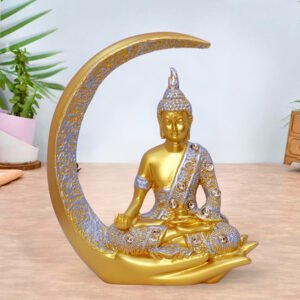 Chand Buddha Idol Showpiece for Home Decor (Golden & Silver) Polyresin – 8 Inch - Image 1
