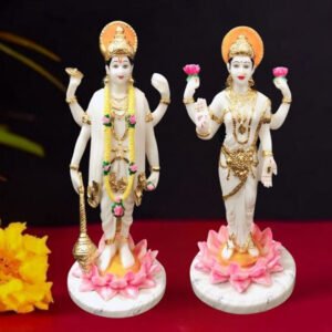 Sheshnag Vishnu Lakshmi Idol Showpiece for home & office (Marble with Golden Foil) - 15 inch - Image 1