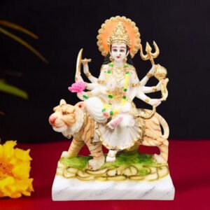 The idol of Maa Durga serves as an extraordinary symbol of prosperity. (Marble) - 15 inch - Image 1