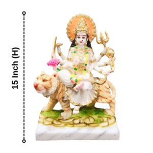 The idol of Maa Durga serves as an extraordinary symbol of prosperity. (Marble) - 15 inch - Image 2
