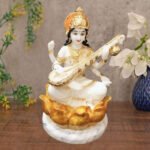 Goddess Maa Saraswati Idol Marble Statue for Home & Office - 10 inch
