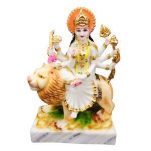 The idol of Maa Durga serves as an extraordinary symbol of prosperity. (Marble) - 11 inch - Image 2