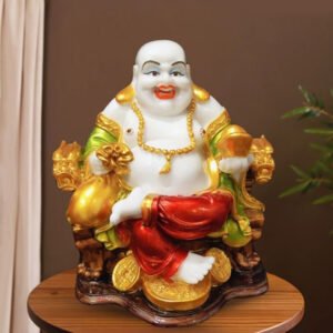 Colorful Laughing Buddha Statue for Prosperity & Luck (Marble) - 15 Inch