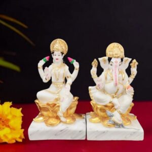 The idol of Lord Laxmi-Ganesh serves as an extraordinary symbol of prosperity (Marble) - 10 inch - Image 1