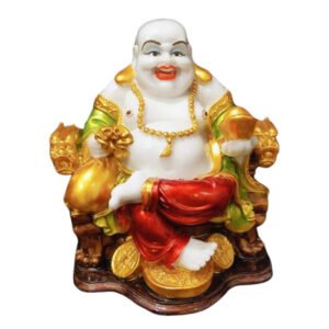 Colorful Laughing Buddha Statue for Prosperity & Luck (Marble) - 15 Inch - Image 2