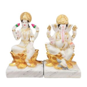 The idol of Lord Laxmi-Ganesh serves as an extraordinary symbol of prosperity (Marble) - 10 inch - Image 3