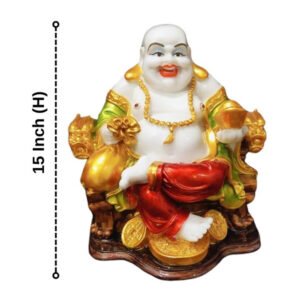 Colorful Laughing Buddha Statue for Prosperity & Luck (Marble) - 15 Inch - Image 3