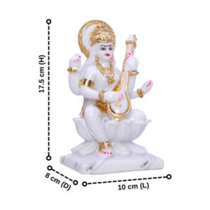 Divine Marble Saraswati Idol – 7 Inch Showpiece for Study Room, Home & Office - Image 3