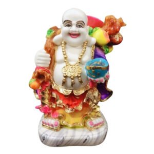 Colorful Laughing Buddha Statue for Prosperity & Luck (Marble) - 18 Inch - Image 3