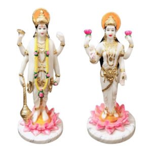 Sheshnag Vishnu Lakshmi Idol Showpiece for home & office (Marble with Golden Foil) - 15 inch - Image 2