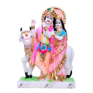 Radha Krishna Marble Divine Idol With Golden Foil Work - 9 Inch - Image 2