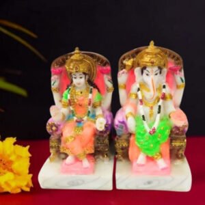 The idol of Lord Laxmi-Ganesh serves as an extraordinary symbol of prosperity (Marble) - 6 inch - Image 1