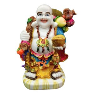 Colorful Laughing Buddha Statue for Prosperity & Luck (Marble) - 18 Inch - Image 2