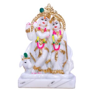 Radha Krishna Marble Divine Idol With Golden Foil Work - 7 Inch - Image 2