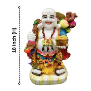 Colorful Laughing Buddha Statue for Prosperity & Luck (Marble) - 18 Inch - Image 3