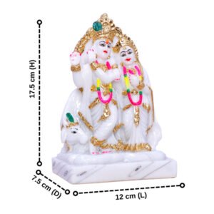 Radha Krishna Marble Divine Idol With Golden Foil Work - 7 Inch - Image 3