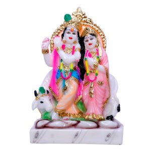 Radha Krishna Marble Divine Idol With Golden Foil Work - 7 Inch - Image 2