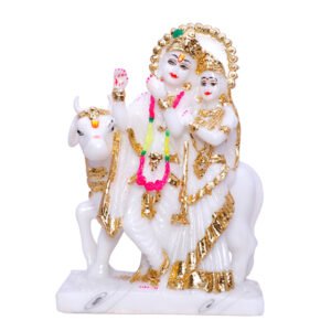 Radha Krishna Marble Divine Idol With Golden Foil Work - 9 Inch - Image 3