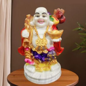 Colorful Laughing Buddha Statue for Prosperity & Luck (Marble) - 12 Inch