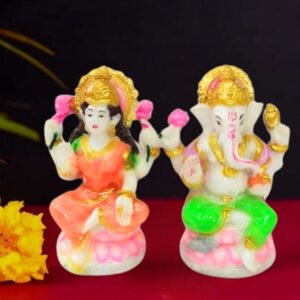 The idol of Lord Laxmi-Ganesh serves as an extraordinary symbol of prosperity (Marble) - 4 inch - Image 1