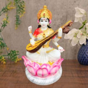 Goddess Maa Saraswati Idol Marble Statue for Home & Office - 10 inch - Image 1