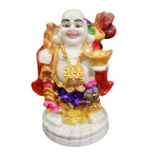 Colorful Laughing Buddha Statue for Prosperity & Luck (Marble) - 12 Inch - Image 2