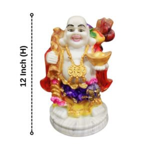 Colorful Laughing Buddha Statue for Prosperity & Luck (Marble) - 12 Inch - Image 3