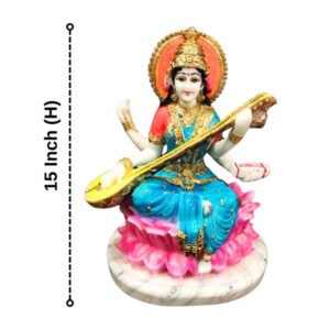 Goddess Maa Saraswati Idol Marble Statue for Home & Office - 15 inch - Image 3