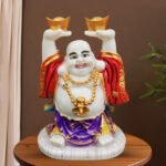 Colorful Laughing Buddha Statue for Prosperity & Luck (Marble) - 12 Inch