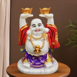 Colorful Laughing Buddha Statue for Prosperity & Luck (Marble) - 12 Inch