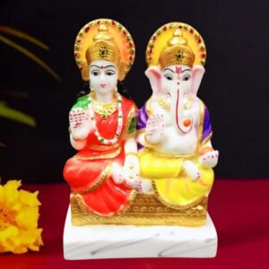 The idol of Lord Laxmi-Ganesh serves as an extraordinary symbol of prosperity (Marble) - 6 inch - Image 1