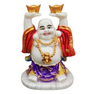 Colorful Laughing Buddha Statue for Prosperity & Luck (Marble) - 12 Inch - Image 2