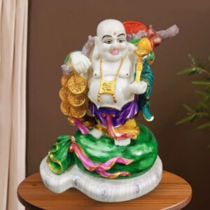 Colorful Laughing Buddha Statue for Prosperity & Luck (Marble) - 12 Inch - Image 1