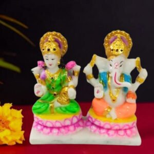 The idol of Lord Laxmi-Ganesh serves as an extraordinary symbol of prosperity (Marble) - 5 inch - Image 1