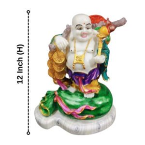 Colorful Laughing Buddha Statue for Prosperity & Luck (Marble) - 12 Inch - Image 3
