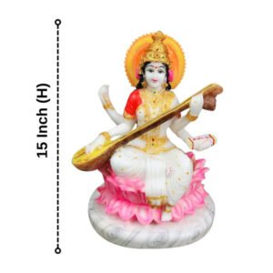 Goddess Maa Saraswati Idol Marble Statue for Home & Office - 15 inch - Image 2