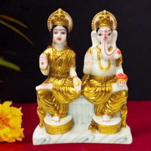 The idol of Lord Laxmi-Ganesh serves as an extraordinary symbol of prosperity (Marble) - 12 inch - Image 1