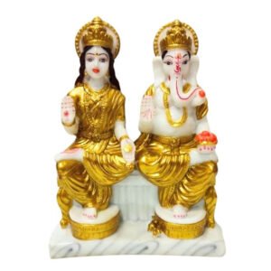 The idol of Lord Laxmi-Ganesh serves as an extraordinary symbol of prosperity (Marble) - 12 inch - Image 2