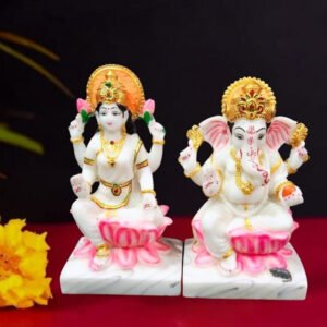 The idol of Lord Laxmi-Ganesh serves as an extraordinary symbol of prosperity (Marble) - 6 inch - Image 1