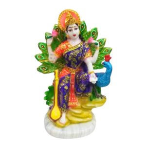 Goddess Maa Saraswati with Peacock Idol Marble Statue for Home & Office - 15 inch - Image 2
