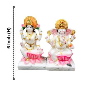 The idol of Lord Laxmi-Ganesh serves as an extraordinary symbol of prosperity (Marble) - 6 inch - Image 3