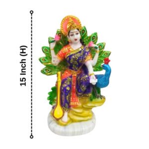 Goddess Maa Saraswati with Peacock Idol Marble Statue for Home & Office - 15 inch - Image 3