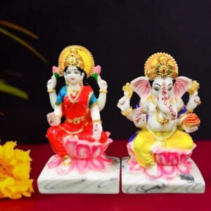 The idol of Lord Laxmi-Ganesh serves as an extraordinary symbol of prosperity (Marble) - 6 inch - Image 1