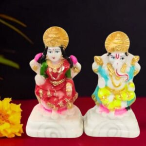 The idol of Lord Laxmi-Ganesh serves as an extraordinary symbol of prosperity (Marble) - 3 inch - Image 1