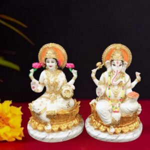 The idol of Lord Laxmi-Ganesh serves as an extraordinary symbol of prosperity (Marble) - 15 inch - Image 1